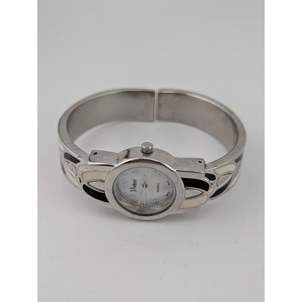 Vivani Women's Watch 24mm Case MOP Dial Black/White Enamel Bangle Band- Working